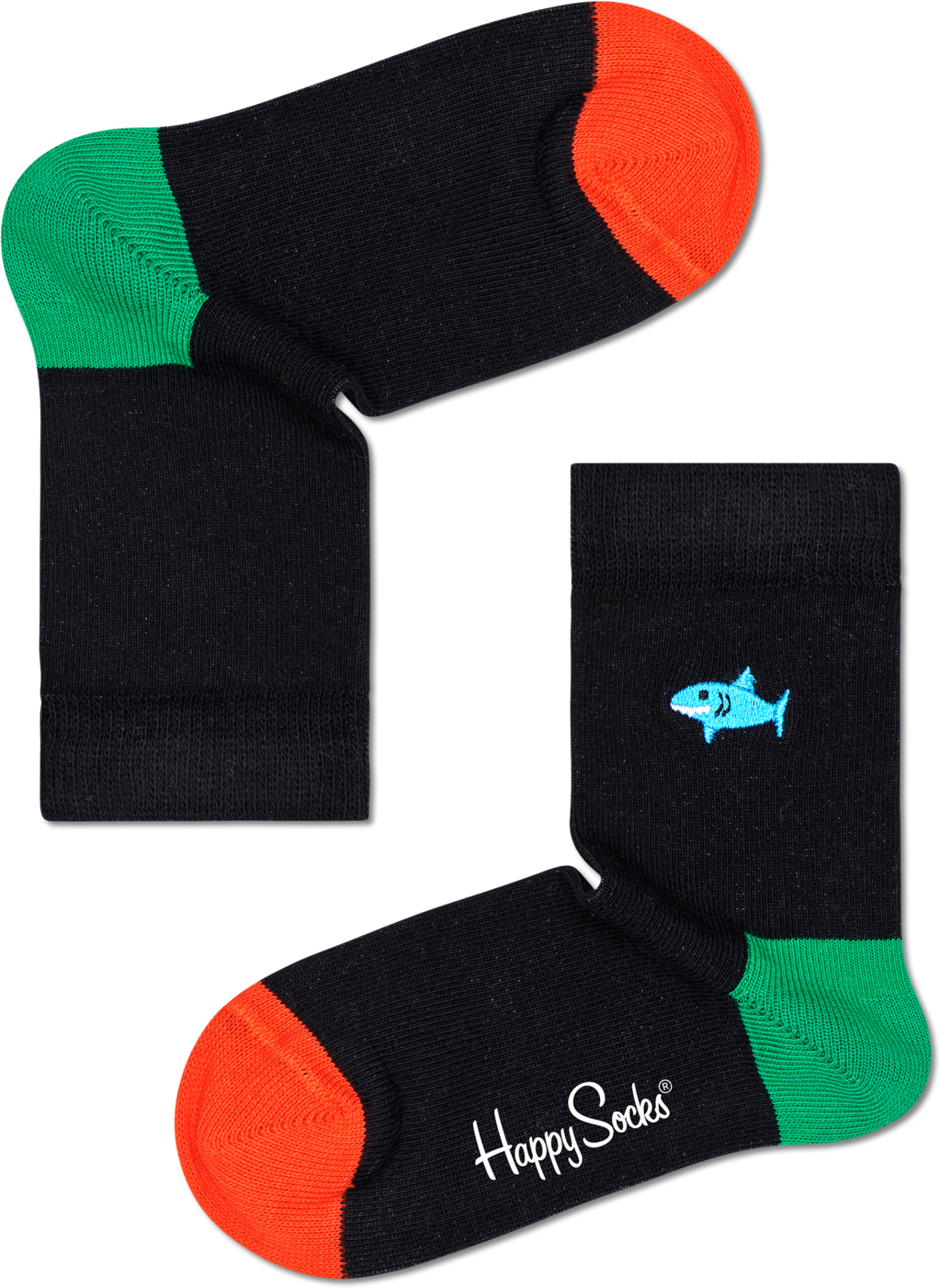 Happy Socks Kids Shark Embroidery Sock - Black,Green,Orange - Kids