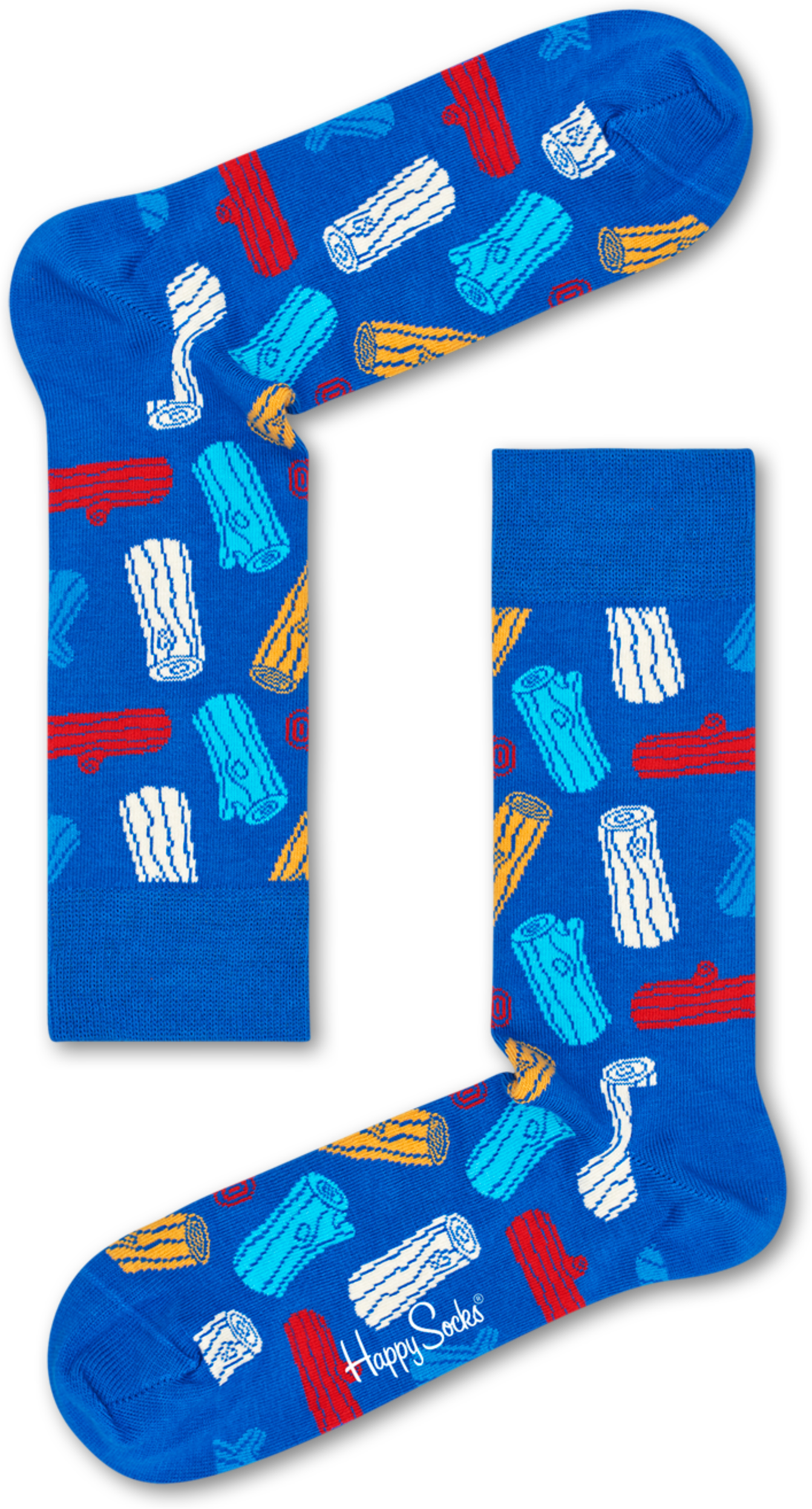 Happy Socks Logs Sock - Blue,Red,White,Yellow - Unisex