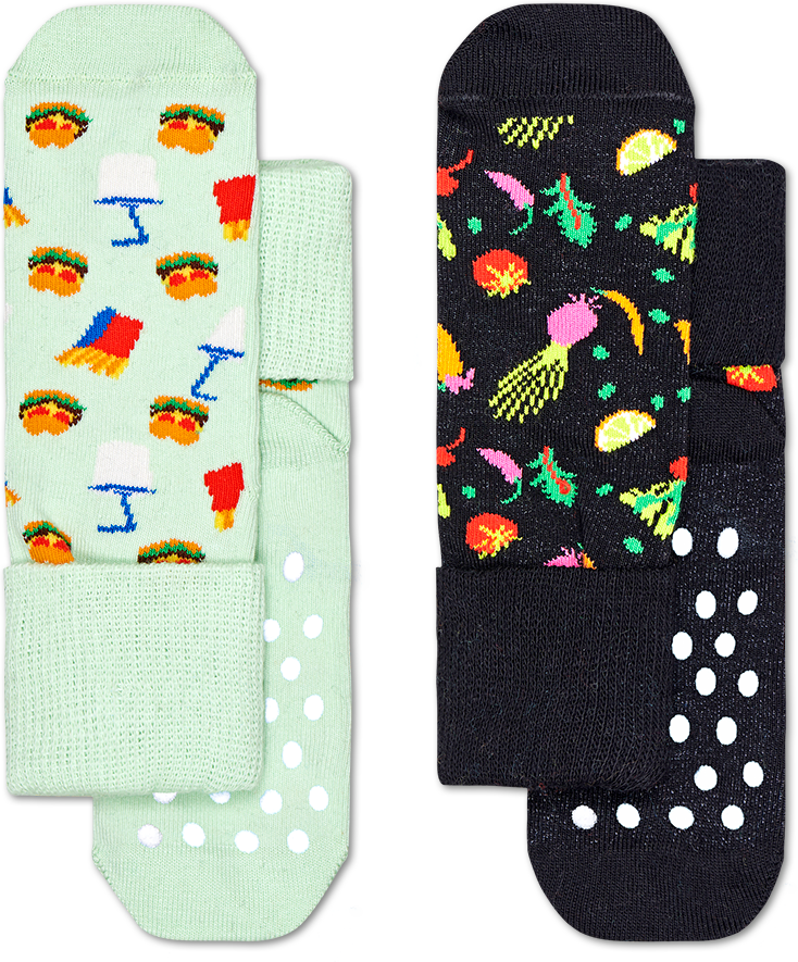 Happy Socks 2-Pack Kids Food Anti-Slip Socks - Black,Red,White - Kids