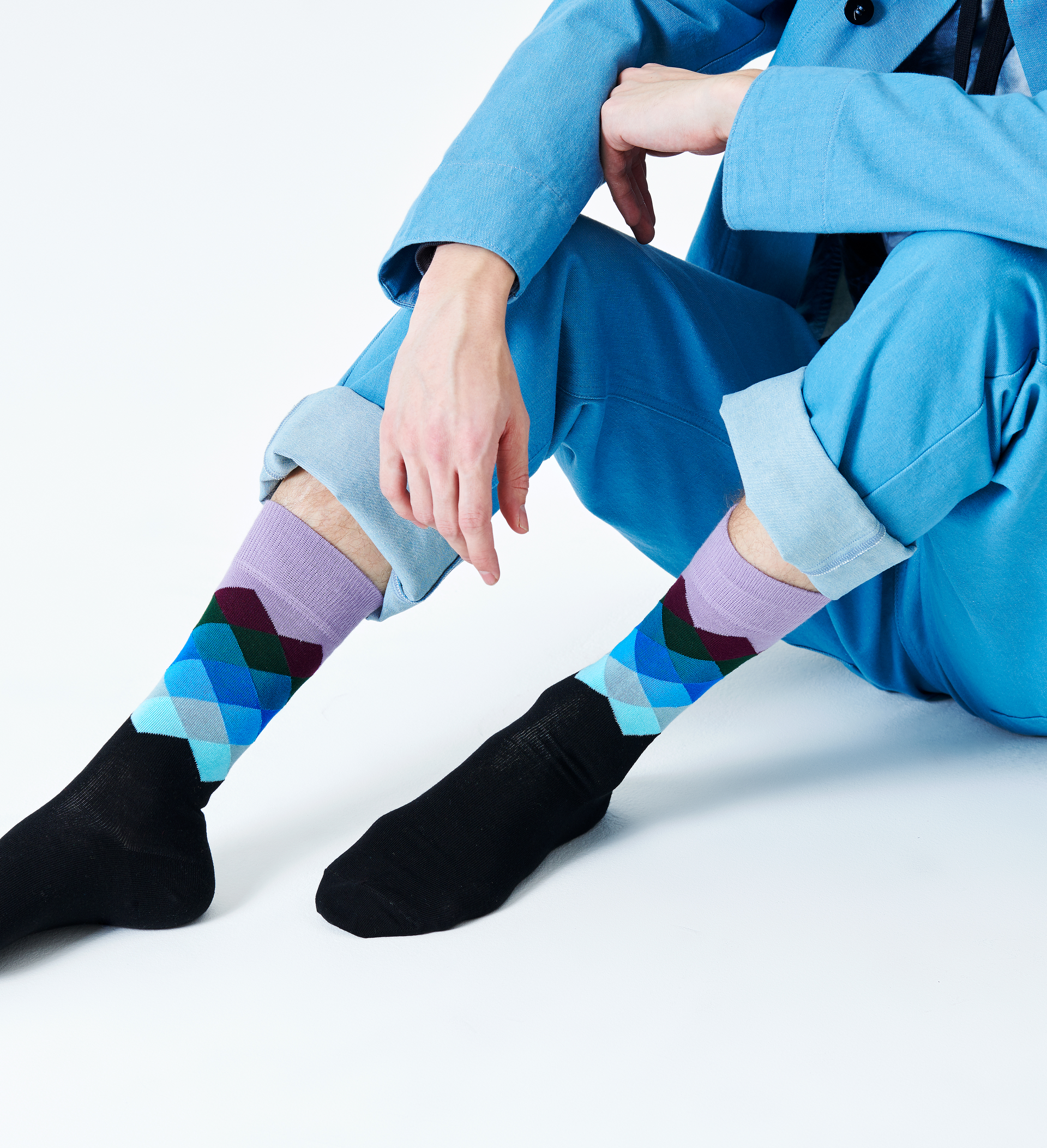 Happy Socks Faded Diamond Sock - Black,Blue,Purple - Unisex