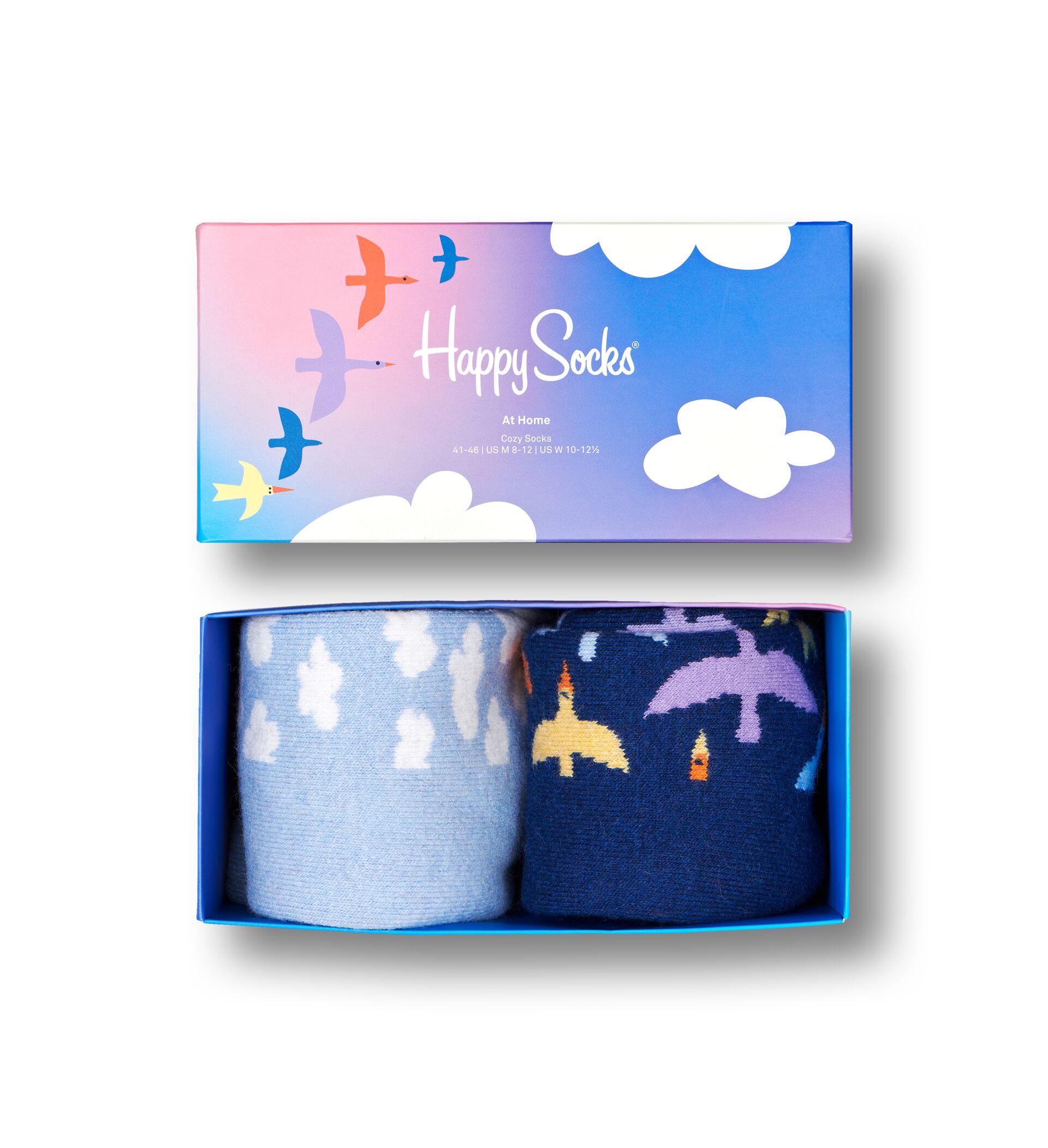 Happy Socks Cozy Sock At Home Edition Gift Set 2-Pack - Blue,Orange,White,Yellow,Light Blue - Unisex