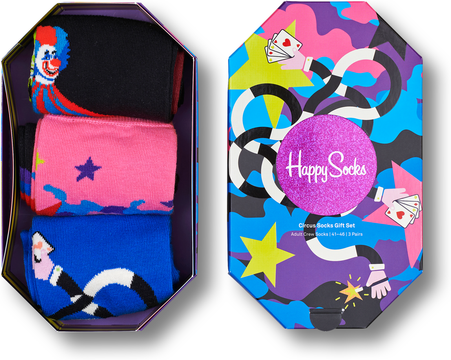 Happy Socks Circus Socks Gift Box 3-Pack - Black,Blue,Pink - Unisex