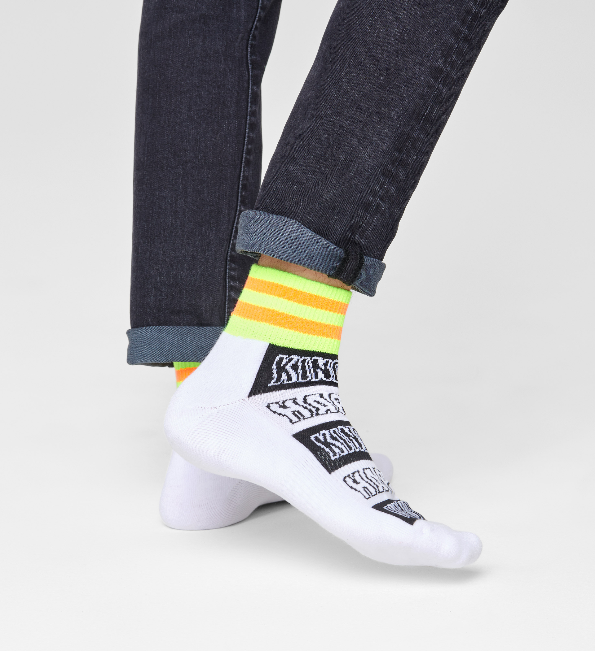 Happy Socks Happy Stripe 1/4 Crew Sock - White - Unisex