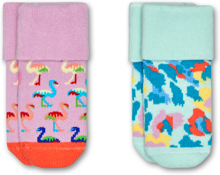 Happy Socks 2-Pack Kids Flamingo Terry Socks - Mint,Blue,Pink,Red - Kids