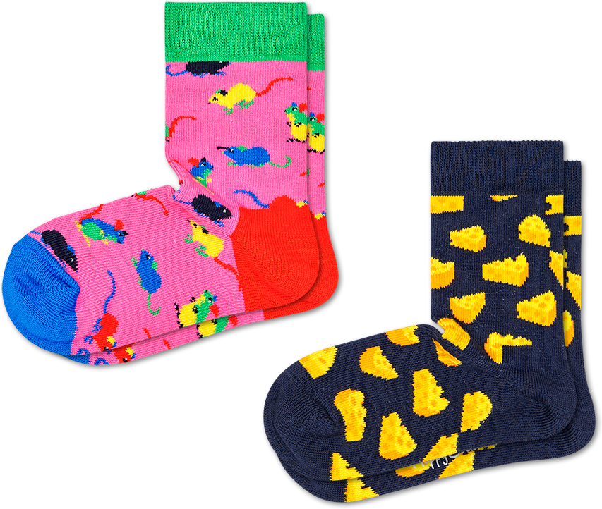 Happy Socks 2-pack Kids Mouse Sock - Black,Pink,Yellow - Kids