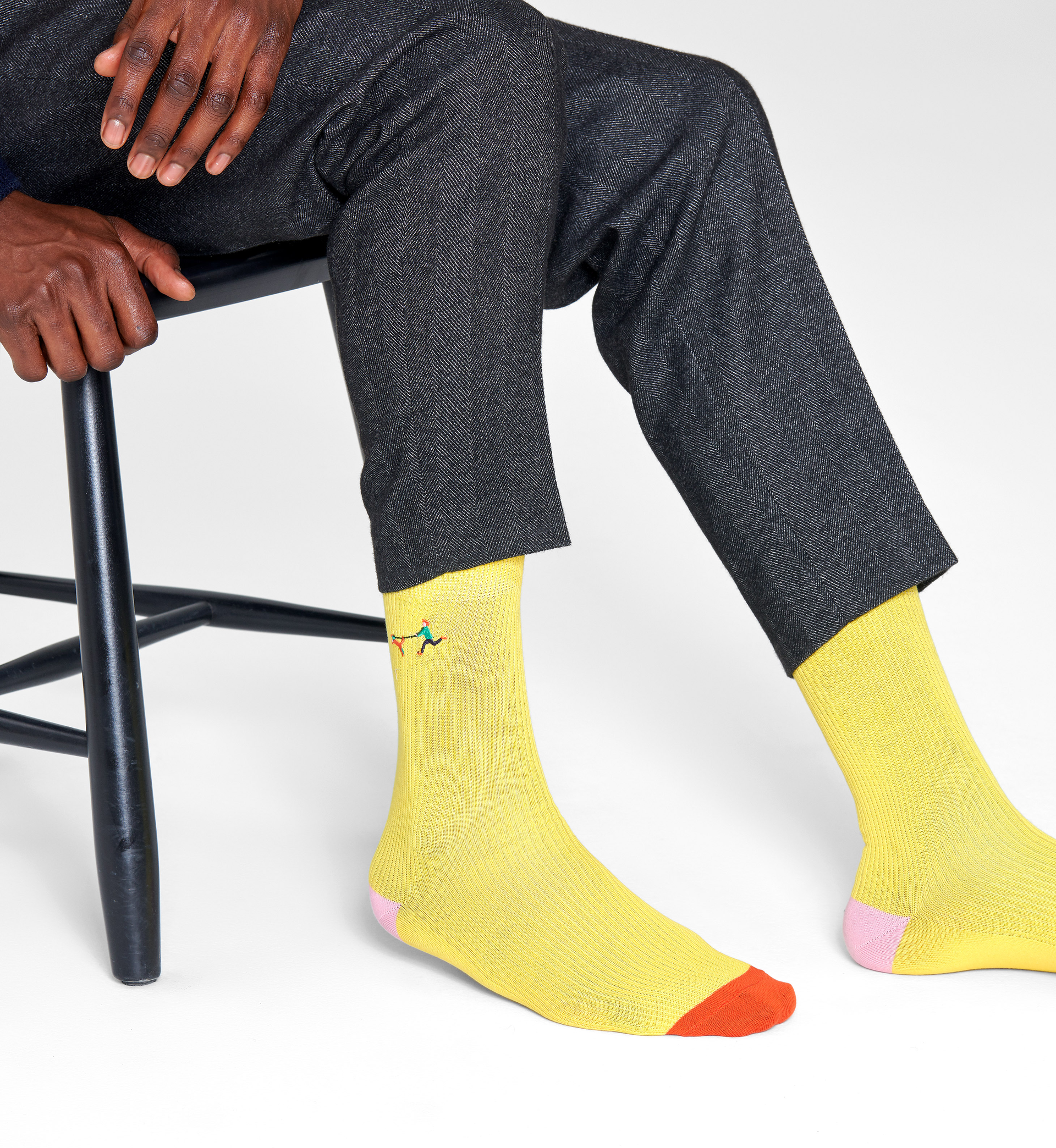 Happy Socks Ribbed Embroidery Run The Dog Sock - Yellow - Unisex