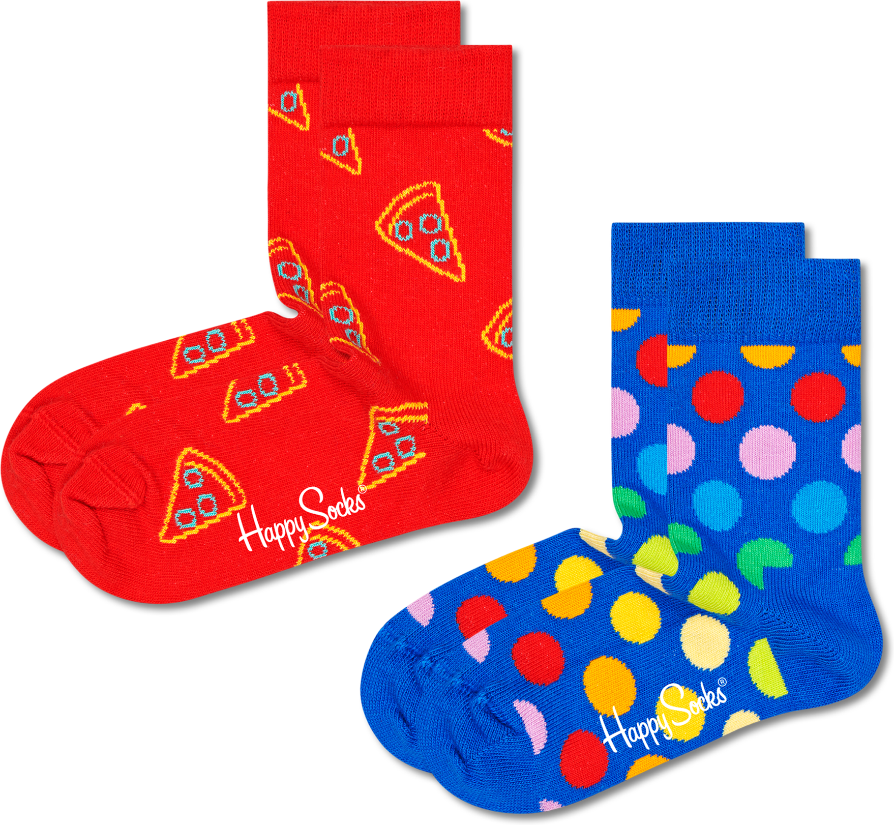 Happy Socks Kids Pizza Slice Socks 2-pack - Blue,Green,Grey,Orange,Pink,Red,Yellow - Kids