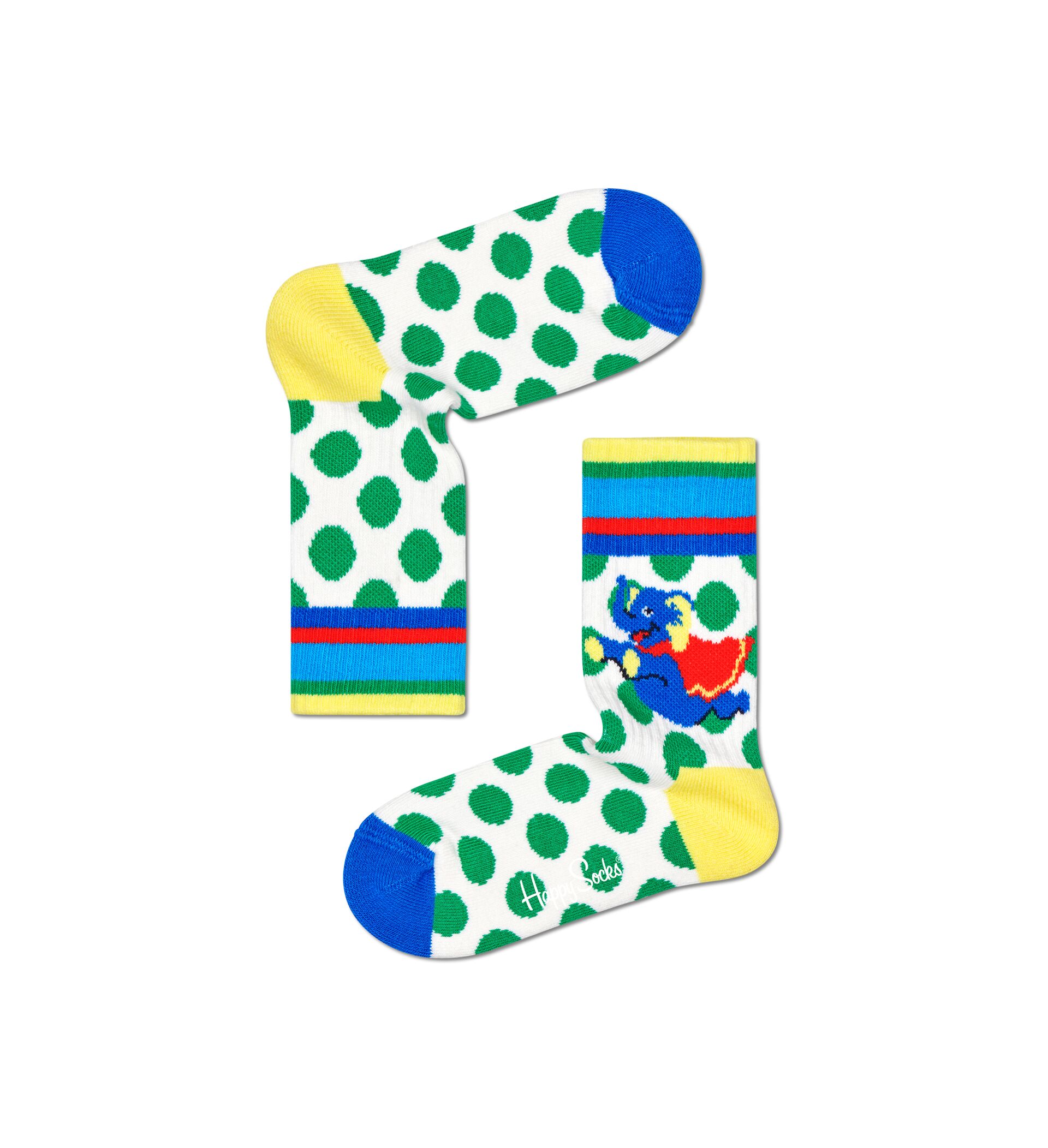 Happy Socks Kids Flying Elefant Rib Sock - Blue,Green,Yellow - Kids