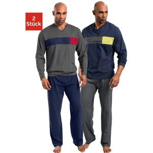 le jogger® Pyjama, (Packung, 4 tlg., 2 Stück), mit Colourblock-Einsätzen marine, grau  60/62