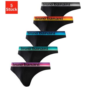 Bruno Banani String, (Packung, 5 St.), mit Streifen Logo Webbund schwarz-blau, schwarz-pink, schwarz-mint, schwarz-gelb, schwarz-grau Größe S