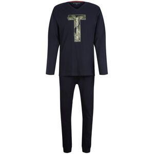 TOM TAILOR Herren Pyjama mit Logo Print, blau, Logo Print, Gr. 54