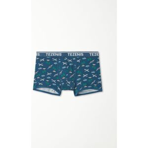 Tezenis Boxershorts aus bedruckter Baumwolle mit kontrastfarbenen Kanten und Logo Mann Blau Größe M