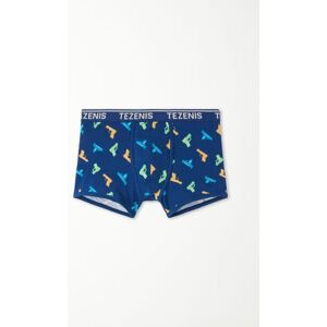 Tezenis Boxershorts aus bedruckter Baumwolle mit kontrastfarbenen Kanten und Logo Mann Blau Größe M