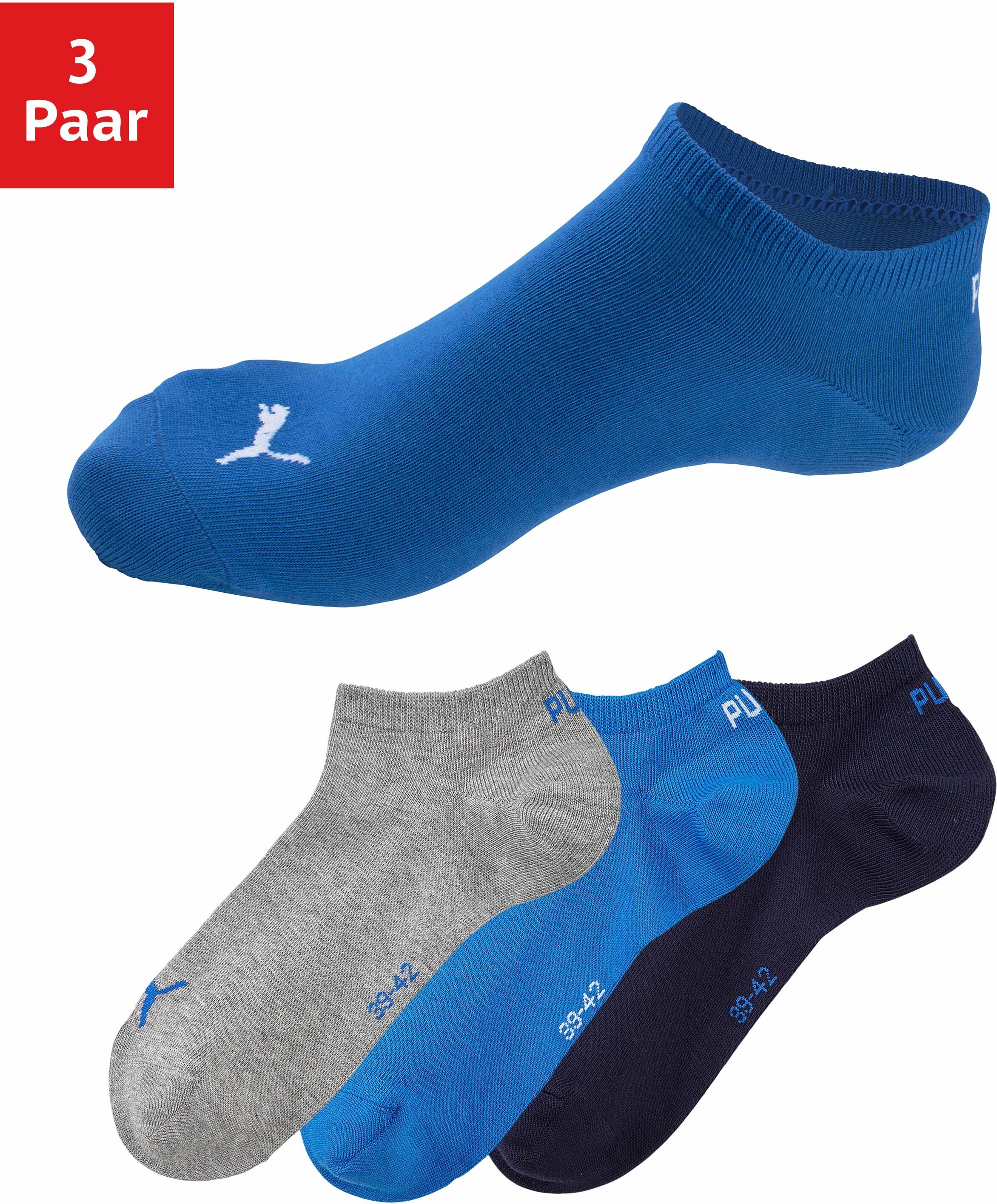 Puma Sneakersocken, (3 Paar), in klassischer Form blau Größe 35-38 39-42 43-46