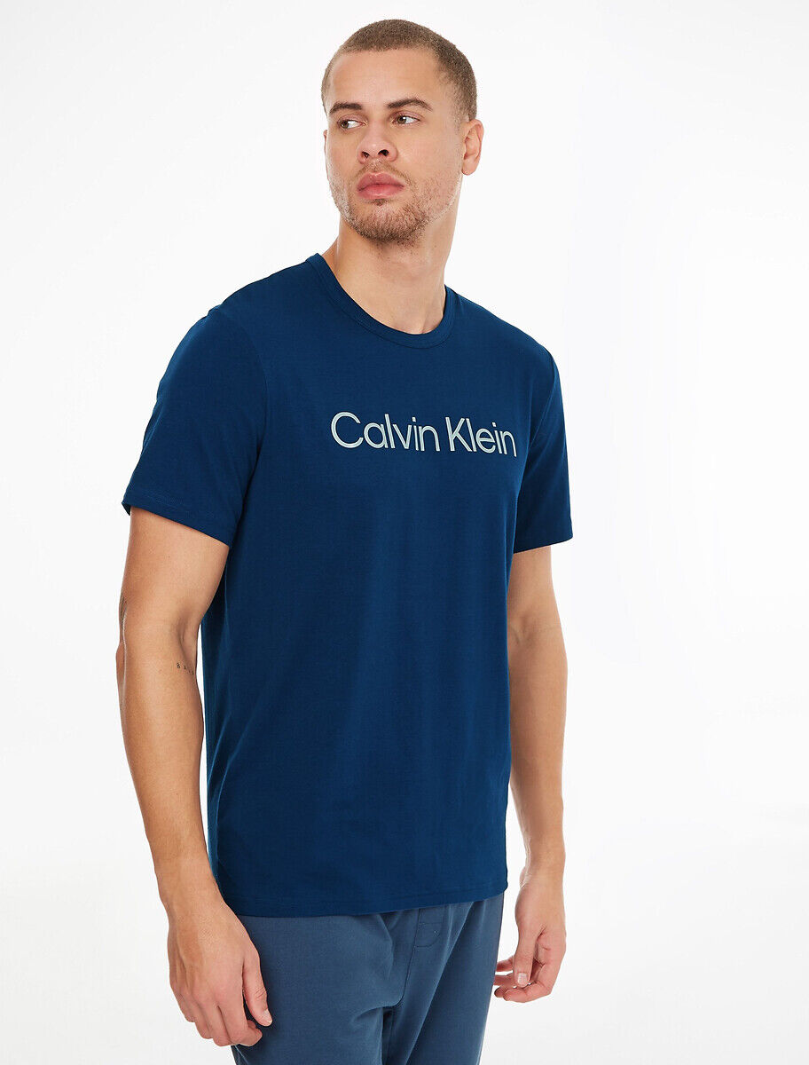 Calvin T-Shirt mit rundem Ausschnitt und Logo auf der Brust BLAU