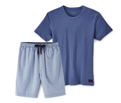 Tchibo - Kurzes Pyjama - Weiss/Gestreift - 100% Baumwolle - Gr.: L Baumwolle Blau L