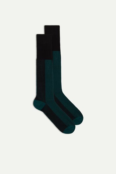 Intimissimi Dlouhé Vzorované Ponožky z Bavlny a Kašmíru Člověk Zelená Size 40-41