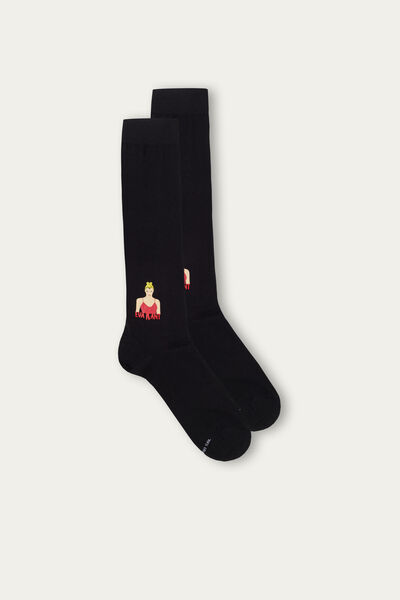 Intimissimi Dlouhé Ponožky z Hřejivé Bavlny s Potiskem Diabolik Člověk Cerná Size 42-43