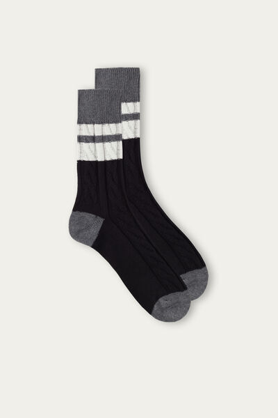 Intimissimi Krátké Ponožky Černo-Bílé Pletené Copánkovým Vzorem Člověk Cerná Size 44-45