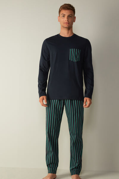 Intimissimi Dlouhé Pyžamo se Vzorem Zelených Pruhů Člověk Modrá Size M