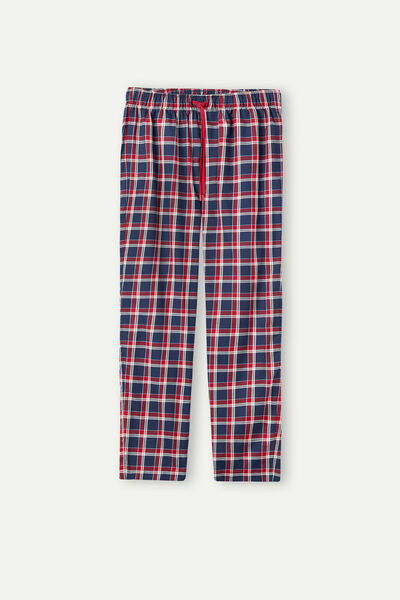 Intimissimi Kalhoty z Bavlněného Plátna s Modro-Červeným Tartanovým Potiskem Člověk Modrá Size L