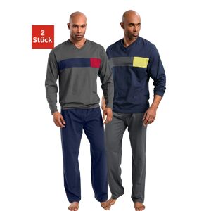 Pyjama LE JOGGER Gr. 60/62, blau (marine, grau) Herren Homewear-Sets Pyjamas mit Colourblock-Einsätzen