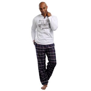 Pyjama H.I.S Gr. 60/62, bunt (weiß, marine, kariert) Herren Homewear-Sets Pyjamas mit Flanellhose