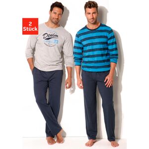 Pyjama H.I.S Gr. 60/62, blau (marine, grau, meliert, marine, aquablau) Herren Homewear-Sets Pyjamas Oberteile mit unterschiedlichem Design