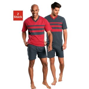 Shorty LE JOGGER Gr. 60/62 (XXL), bunt (rot, grau) Herren Homewear-Sets Pyjamas mit kontrastfarbigen Einsätzen vorn