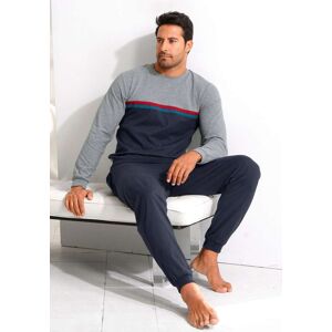 Pyjama LE JOGGER Gr. 60/62, bunt (grau, meliert, blau) Herren Homewear-Sets Pyjamas in langer Form mit kontrastfarbenen Streifen