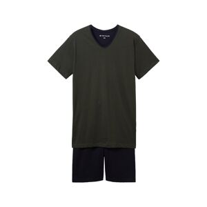 TOM TAILOR Herren Pyjama Shorty, grün, Streifenmuster, Gr. 48