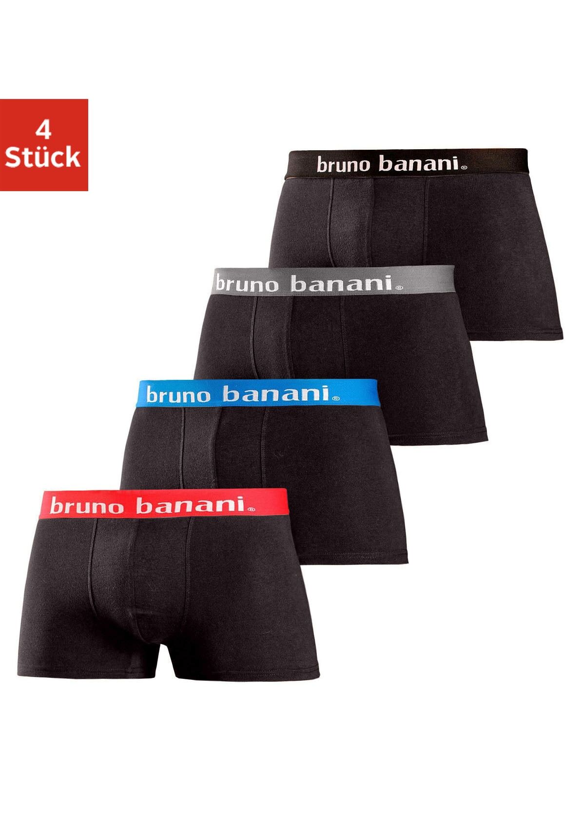Boxershorts BRUNO BANANI Gr. XL, 4 St., schwarz Herren Unterhosen Wäsche Bademode in Hipster-Form uni oder gemustert