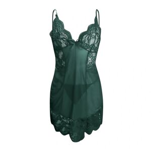 Kvinders sexet lingeri spaghetti rem pyjamas ensfarvet babydoll natkjole Green 3XL