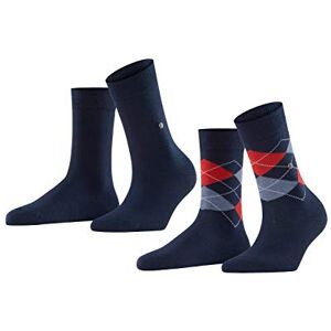 Burlington Everyday Mixed Pack of 2 Pairs of Cotton Socks, Size 36-41 (UK 4-8), Men's Black, Grey, Many Other Colours Reinforced Men's Socks with Pattern, Breathable, Checked with Argyle and Plain in Multiple Pack, 1 Pair Blue (Marine 6120)