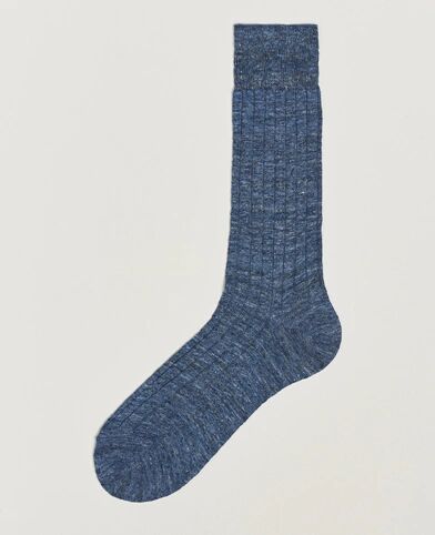 Bresciani Linen Ribbed Short Socks Blue Melange men L Blå