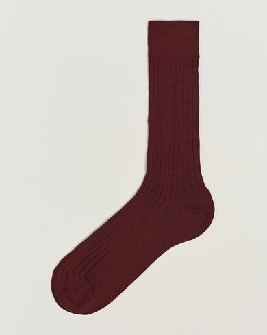 Bresciani Wool/Nylon Ribbed Short Socks Burgundy men L (43-44) Rød