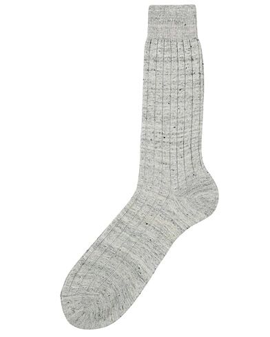 Bresciani Linen Ribbed Short Socks Off White men L (43-44) Grå