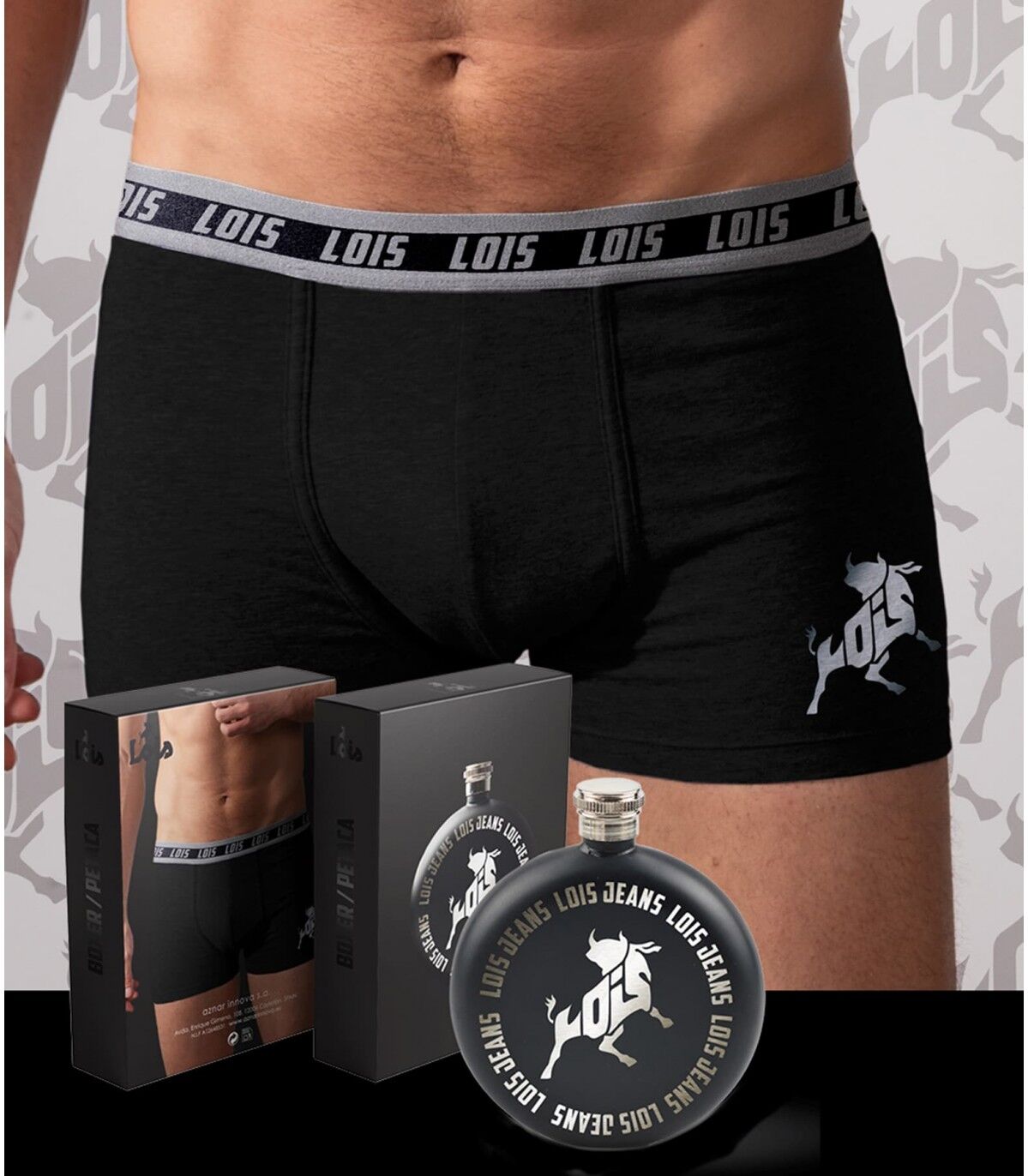 Boxer + Petaca de Regalo LOIS 48254 Negro SG/XL