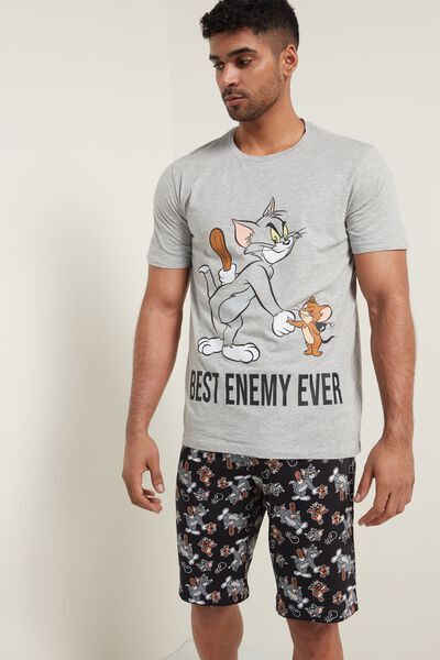 Tezenis Pijama Corto de Hombre con Estampado Tom and Jerry Best Enemy Hombre Gris