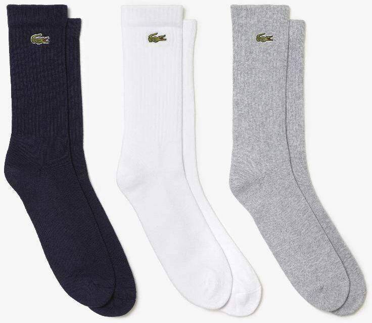 Calcetines Lacoste Sport Corte Alto Gris Blanco Azul 3 Pares -  -43-46