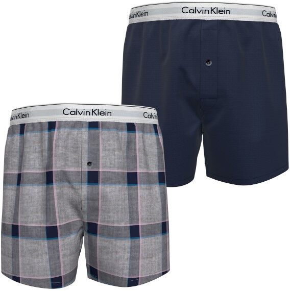 Calvin Klein 2 pakkaus Modern Cotton Woven Slim Fit Boxer - Navy/Grey  - Size: 000NB1396A - Color: laiv.si/harmaa