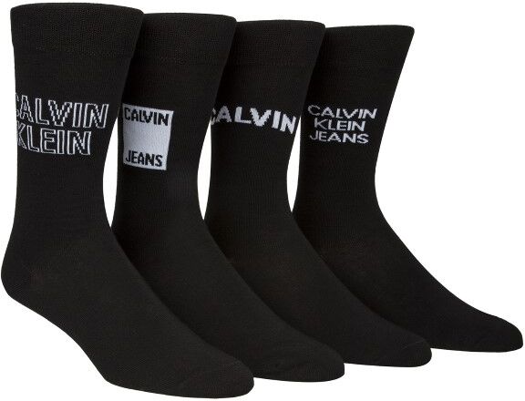 Calvin Klein 4 pakkaus Elroy Logo Crew Socks Gift Box - Black * Kampanja *  - Size: ECF729 - Color: musta