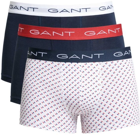 Gant 3 pakkaus Cotton Stretch Print Trunks - White/Navy  - Size: 902033643 - Color: valk/laiv.sin