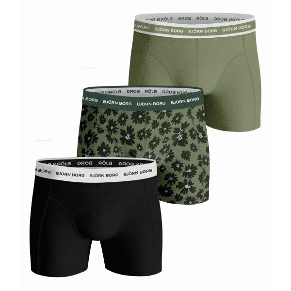Björn Borg 3 pakkaus Essential Shorts 2113 - Black/Green  - Size: 2121-1022 - Color: musta/vihr