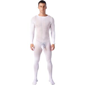 CHICTRY Homme Bodystocking Body Transparent Nuisette Sexy Erotique Maillots de Corps Bas Collant Ultra-Mince Combinaison avec Pénis Poche Jumpsuit Babydoll Clubwear Type B Blanc Taille Unique - Publicité