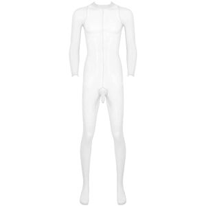 CHICTRY Homme Bodystocking Body Transparent Nuisette Sexy Erotique Maillots de Corps Bas Collant Ultra-Mince Combinaison avec Pénis Poche Jumpsuit Babydoll Clubwear Blanc Taille Unique - Publicité