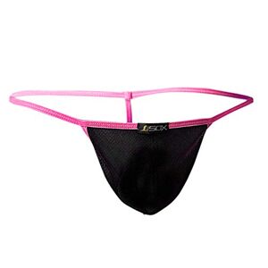 KPPONG String Homme Sexy Transparent Ouvert Sexy Ficelle Mesh Tanga, Soldes Respirant G-String Briefs sous-vêtement Lingerie Sac Érotique (XL, Noir-Rose Vif) - Publicité