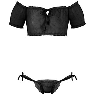 ranrann Homme Ensemble Lingerie Sissy Sexy Dentelle Maillot de Corps sous-vêtement de Nuit Gay String Ouvert Soutien-Gorge Pyjama Nuisette M-XXL Type E Noir M - Publicité