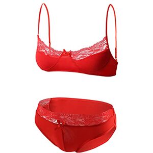 ranrann Homme Ensemble Lingerie Sissy Sexy Dentelle Maillot de Corps sous-vêtement de Nuit Gay String Ouvert Soutien-Gorge Pyjama Nuisette M-XXL Type D Rouge L - Publicité