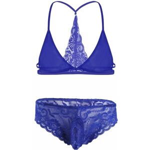 ranrann Homme Ensemble Lingerie Sissy Sexy Dentelle Maillot de Corps sous-vêtement de Nuit Gay String Ouvert Soutien-Gorge Pyjama Nuisette M-XXL Type H Bleu XL - Publicité